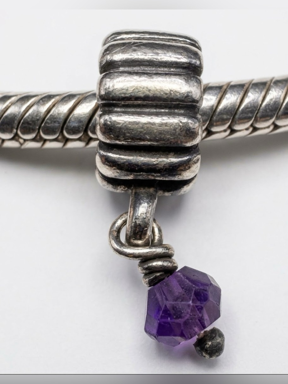 Authentic Retired Pandora February Amethyst Birthstone Dangle Charm 925 ALE